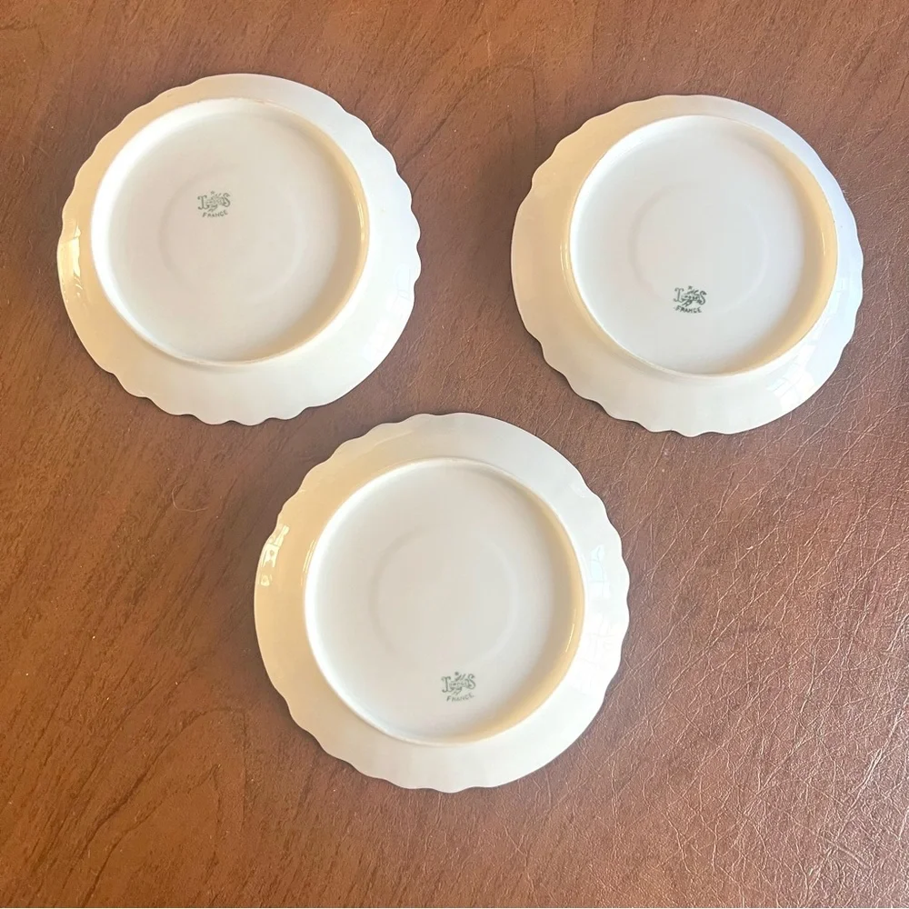 3 vintage Limoges porcelain saucers lovely floral great for many uses - …